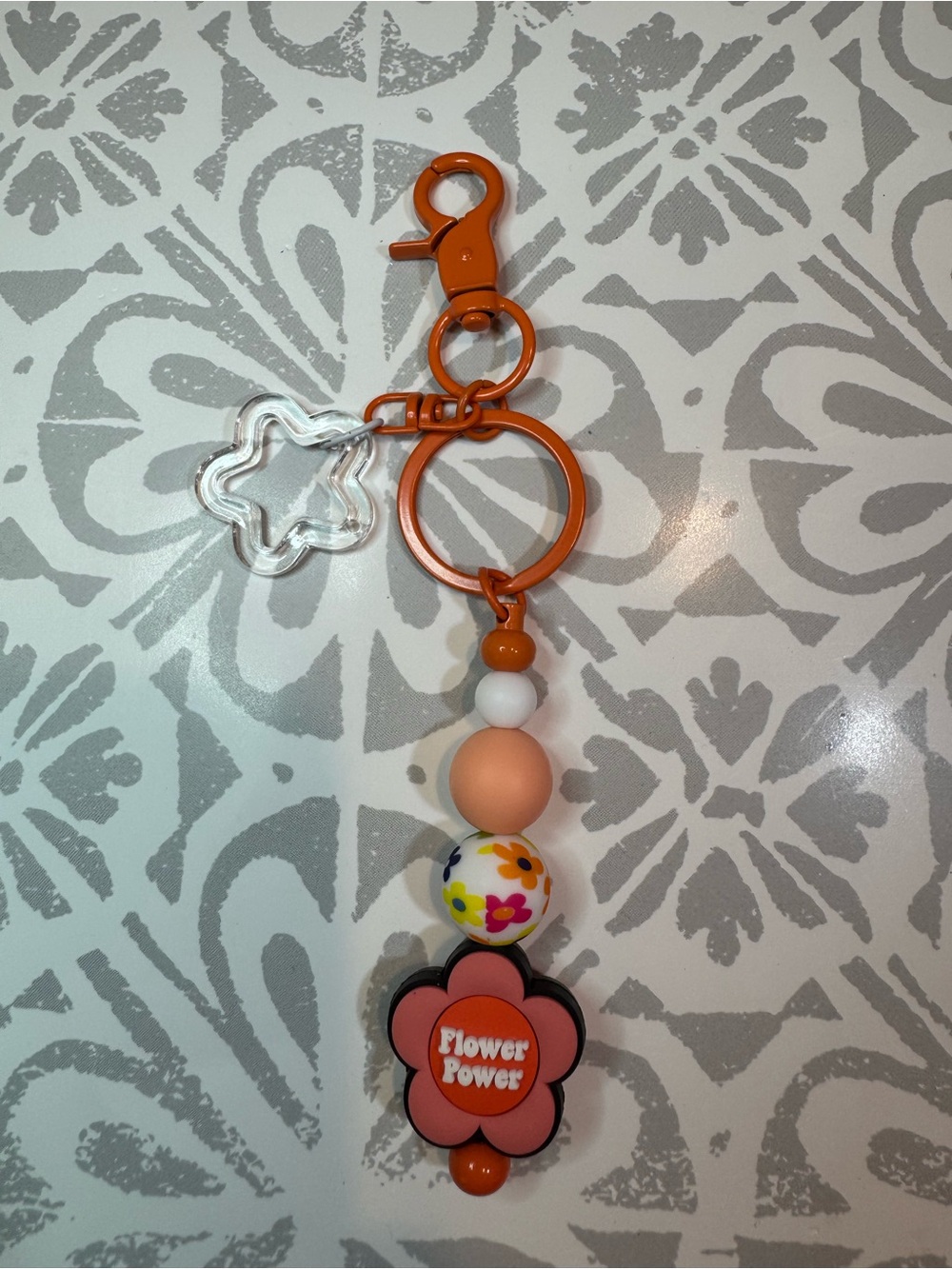 Orange Flower Power Beaded Keychain & Card Holder